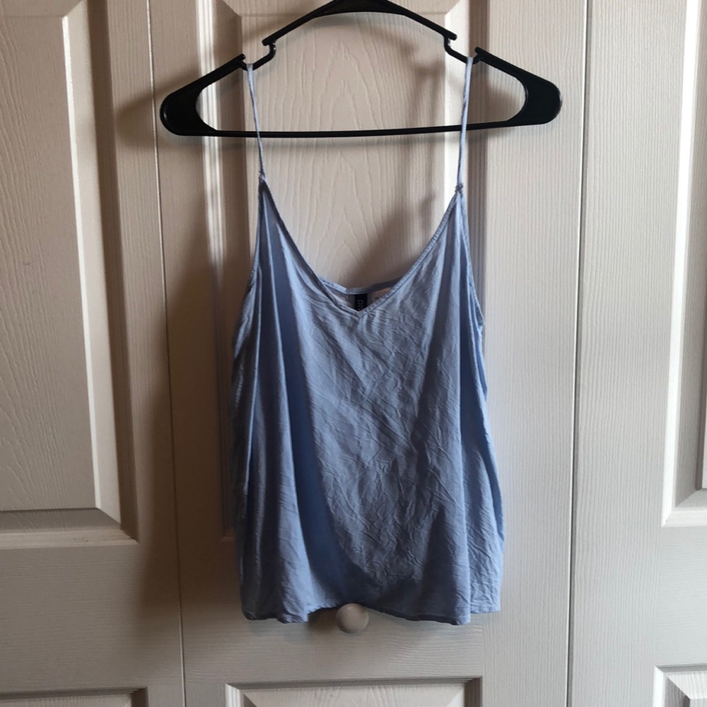 Baby blue and white striped tank top